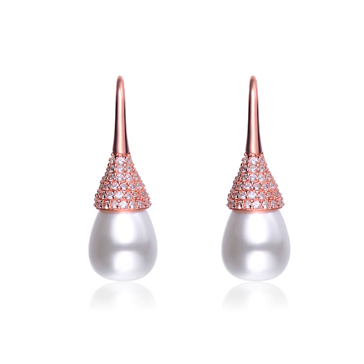 Pear Shape Pearl Simulant And CZ Drop Earrings In 18K Rose Gold Over
Sterling Silver