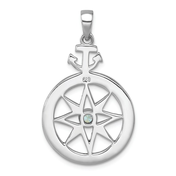Rhodium Over Sterling Silver Blue Cubic Zirconia Compass Rose with Small
Anchor Pendant