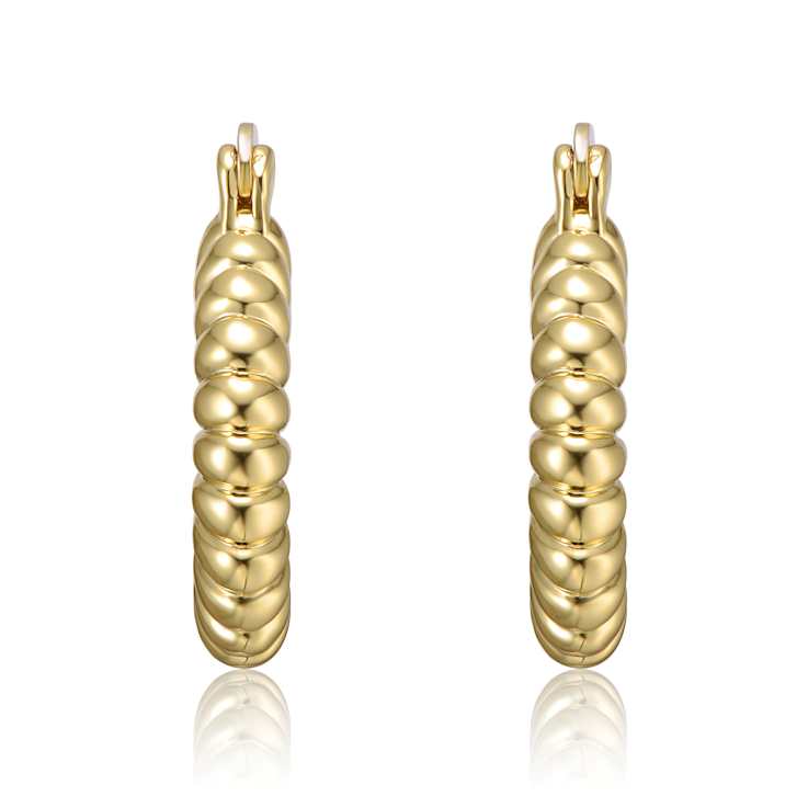 Ribbed Tubular Hoop Earrings In 14K Gold Over Brass