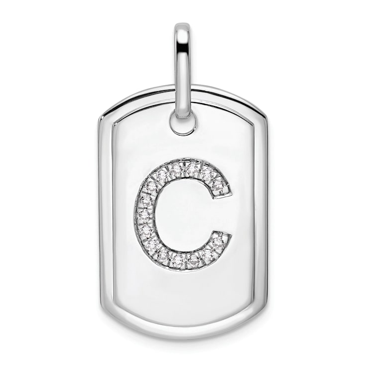 Rhodium Over 14k White GoldDiamond Initial C Dog Tag Charm