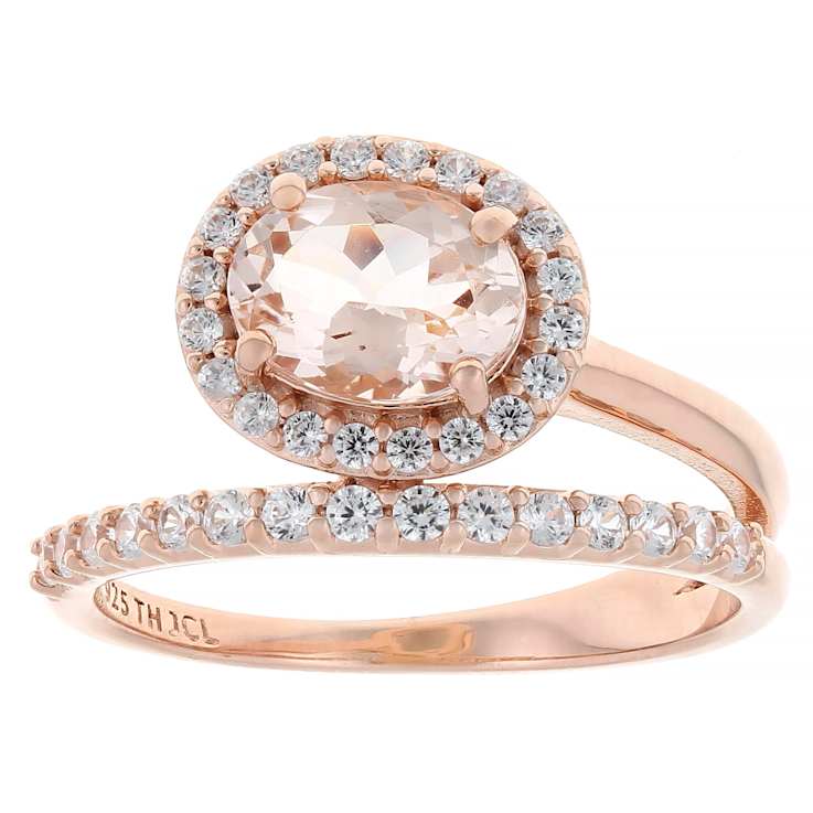 Morganite Oval And White Zircon Ring In 18K Rose Gold Over Sterling
Silver 1.62ctw