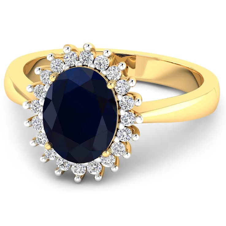1.49ctw Blue Sapphire and Diamond 14K Yellow Gold Halo Ring