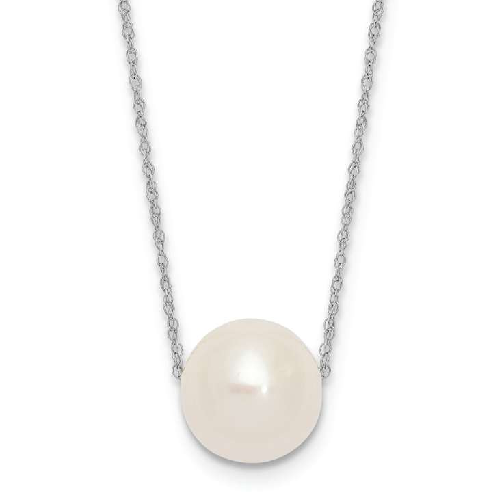 Freshwater Cultured Pearl Station Necklace In 10K White Gold 17 Inch