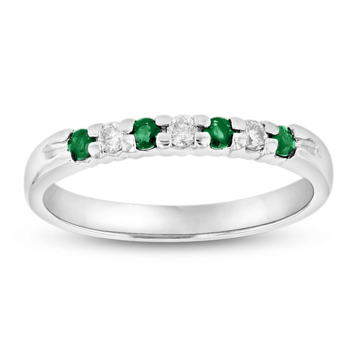 0.25ctw Emerald and Diamond Wedding Band Ring in 14k White Gold