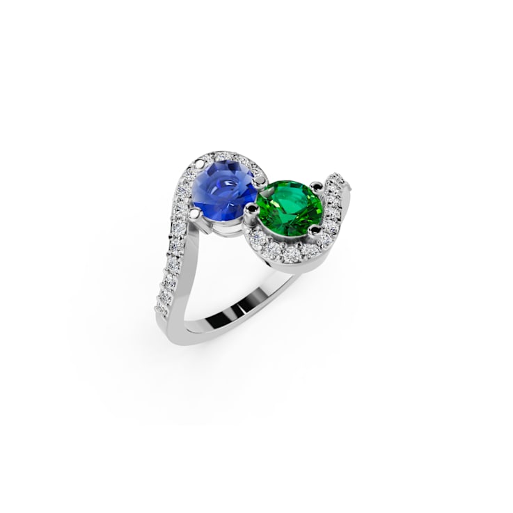 14K White Gold Tsavorite and Tanzanite Ring 1.05 ctw