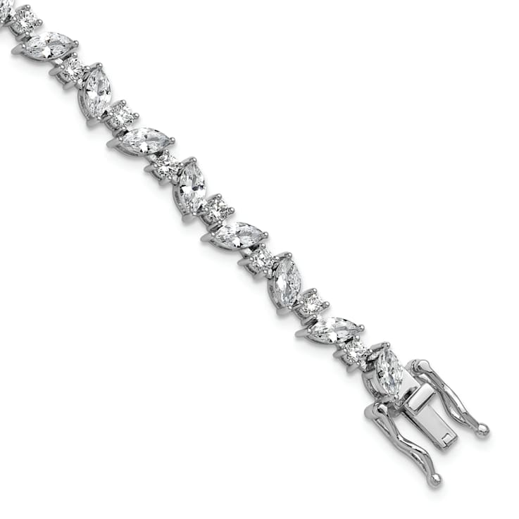 Rhodium Over Sterling Silver Polished Fancy Marquise Cubic Zirconia Bracelet