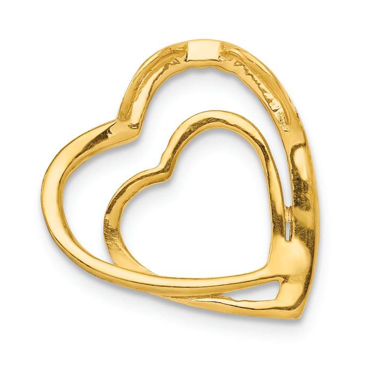 14k Yellow Gold and Rhodium Over 14k Yellow Gold Diamond Double Heart
Chain Slide Pendant
