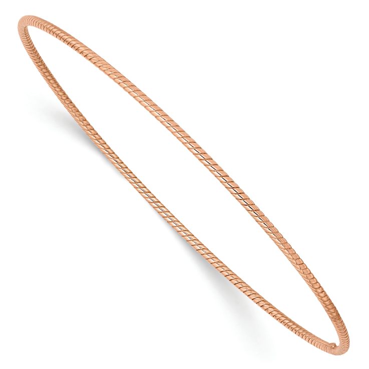 14k Rose Gold 1.5mm Textured Slip-on Bangle Bracelet