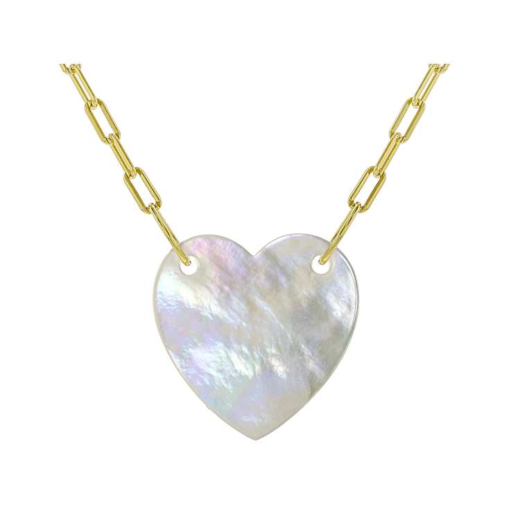 Mother-Of-Pearl Heart On Paperclip Chain Necklace In 18K Gold Over
Sterling Silver