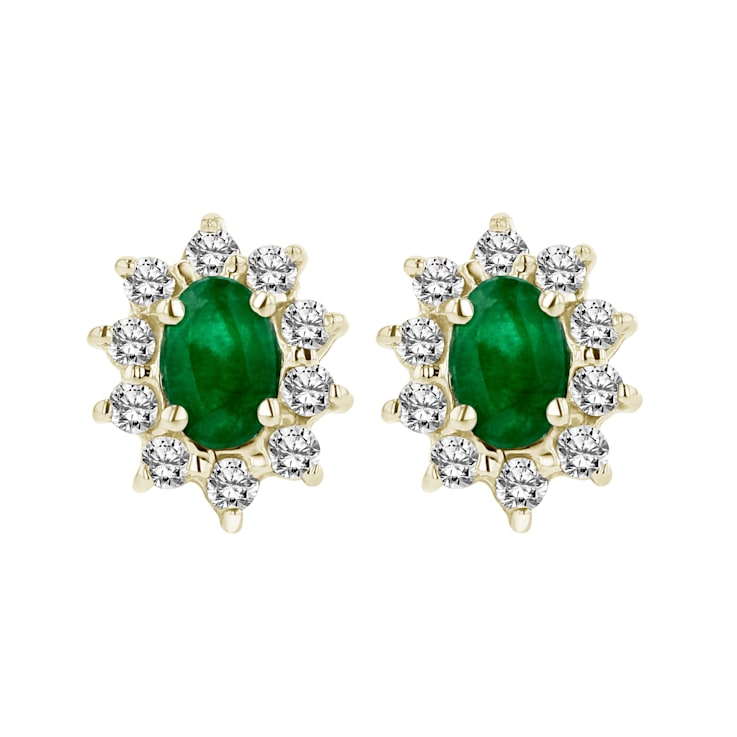 1.00ctw Emerald and Diamond Earrings in 14k Yellow Gold