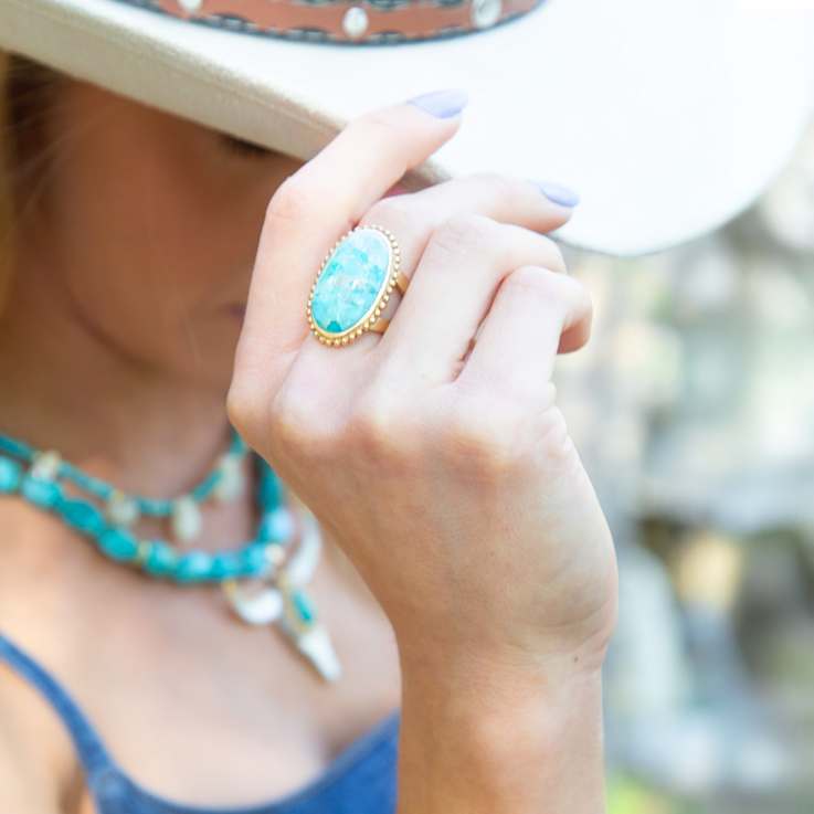 Barse Turquoise Oval-Cut Statement Ring In Bronze