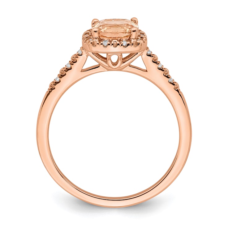 14K Rose Gold Morganite Diamond Halo Engagement Ring