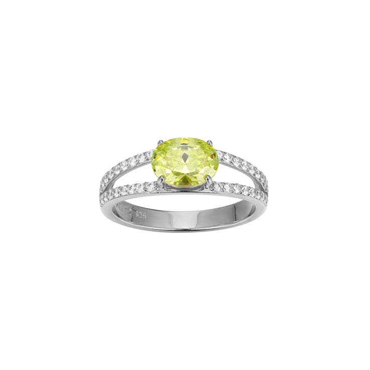 Green And White Cubic Zirconia Platinum Over Sterling Silver Ring 2.41ctw