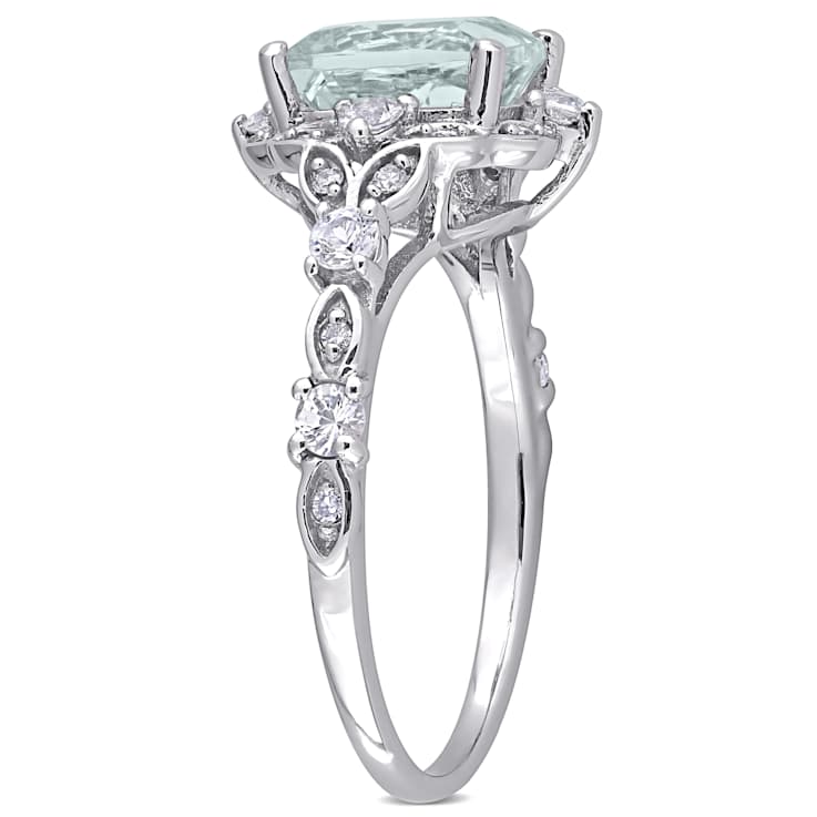 Aquamarine, White Sapphire and Diamond 14K White Gold Vintage Ring 2.65ctw