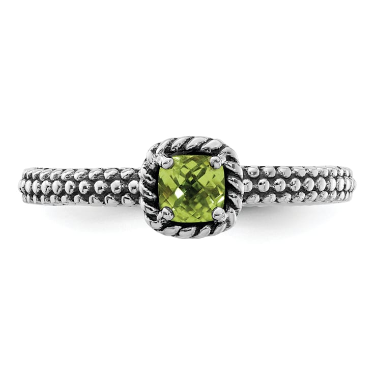 Sterling Silver Stackable Expressions Checker-cut Peridot Antiqued Ring 0.25ctw