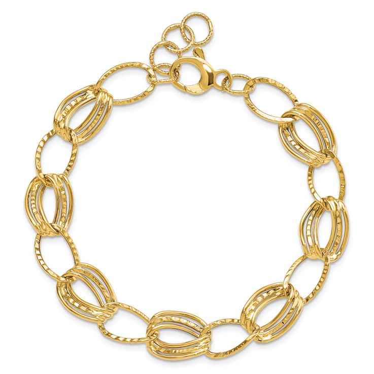 14k Yellow Gold 11mm Polished and Textured Fancy Link Bracelet