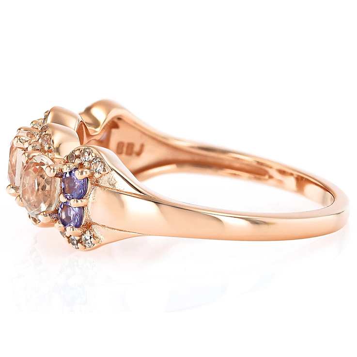 Morganite, Tanzanite And White Zircon Ring In 18K Rose Gold Over
Sterling Silver 1.09ctw