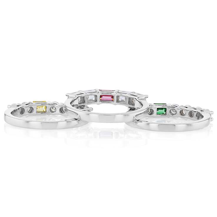 Multi-Color Moissanite Stackable Ring Set In Platinum-Enhanced Sterling
Silver 2.85ctw Diamond Equivalent Weight