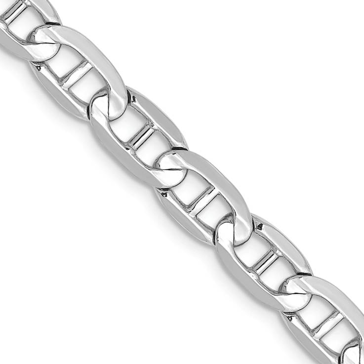 Rhodium over 14k White Gold Solid 5.25mm Concave Mariner 18 Inch Chain