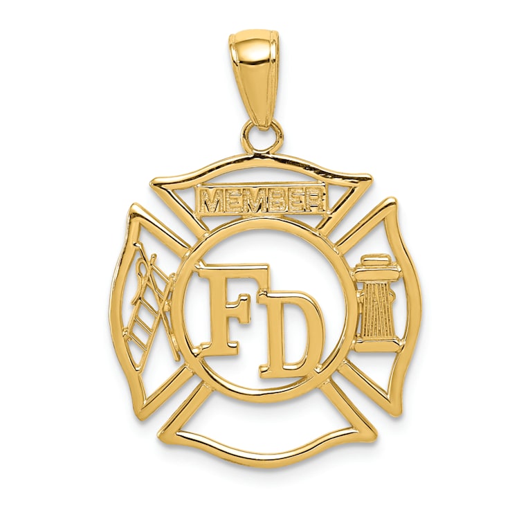 14k Yellow Gold Fire Department Member in Shield Pendant
