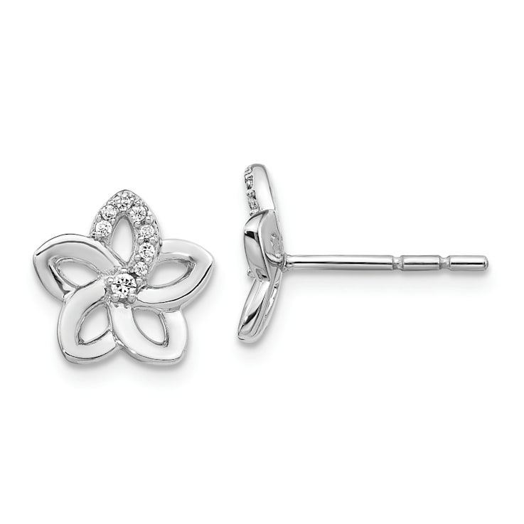 Rhodium Over 14k White Gold Diamond Flower Stud Earrings