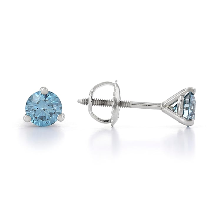 Blue Lab-Grown Diamond 14kt White Gold Martini Stud Earrings 0.75ctw