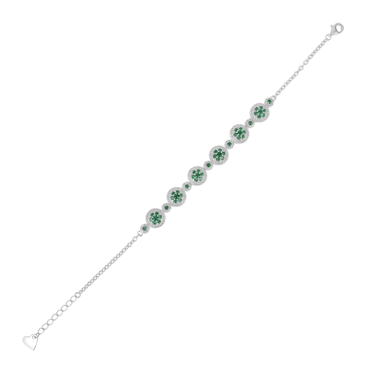 Green Lab Created Emerald and Lab Created White Sapphire Halo Rhodium
Over Sterling Silver Bracelet