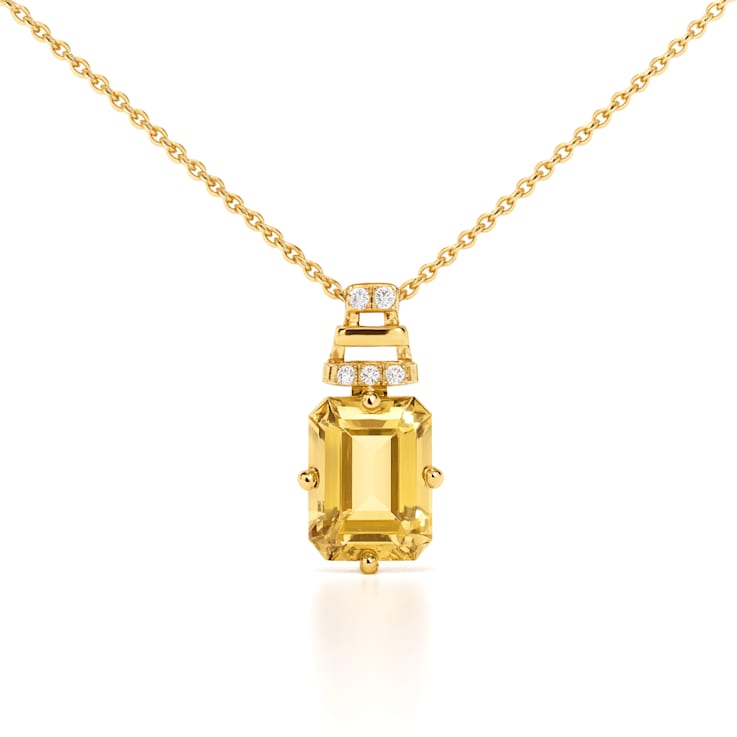 Natural Yellow Citrine 14K Yellow Gold Over Sterling Silver Octagen
Shape Pendant with Chain