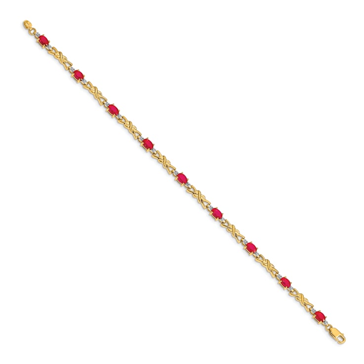 14k Yellow Gold and Rhodium Over 14k Yellow Gold Diamond and Oval Ruby Bracelet