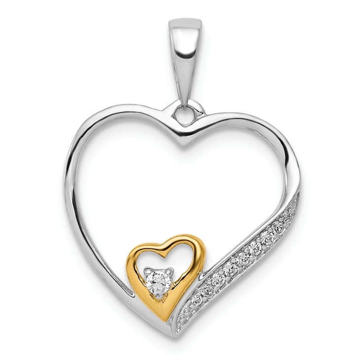 14k Yellow Gold and 14k White Gold Diamond Double Heart Pendant