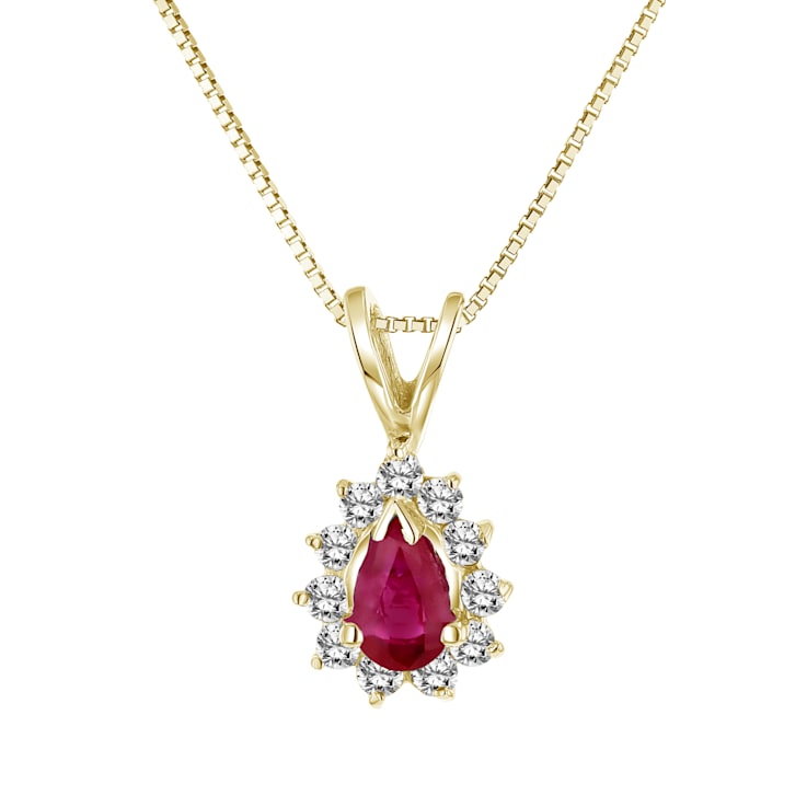 0.35ctw Pear Shape Ruby and Round Diamond Pendant 14k Yellow Gold