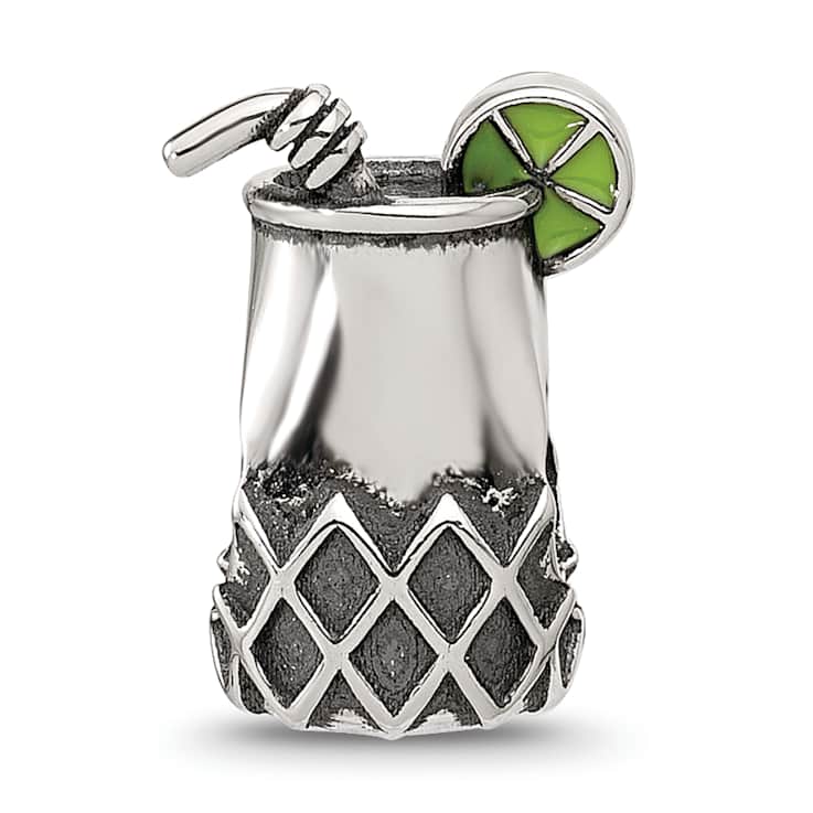 Sterling Silver Enamel Lime In Fancy Drink Bead