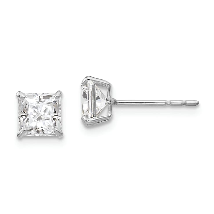 Rhodium Over 14K White Gold 5mm Square Cubic Zirconia Post Earrings
