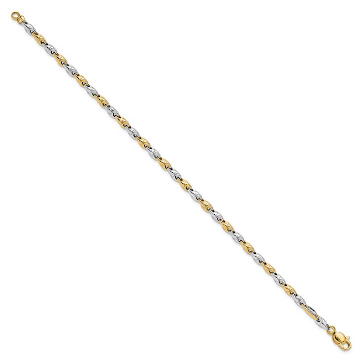 14k Two-tone Gold Polished Fancy Link Bracelet