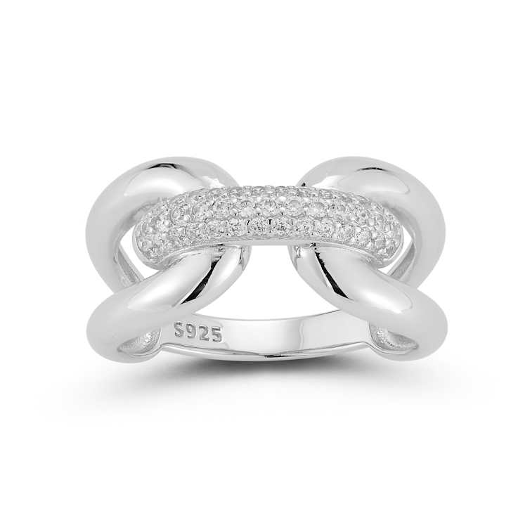 Sterling Statements Rhodium Over Sterling Silver Pave Bold Link Ring