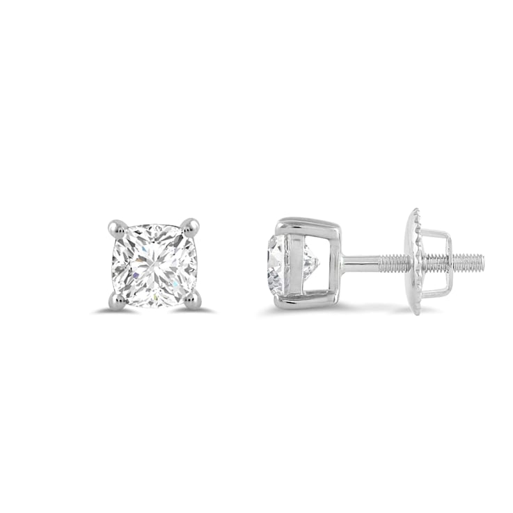 White Cubic Zirconia 14k White Gold Studs With Velvet Gift Box 0.50ctw