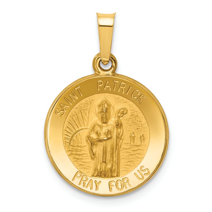 14K Yellow Gold Polished and Satin St Patrick Medal Hollow Pendant