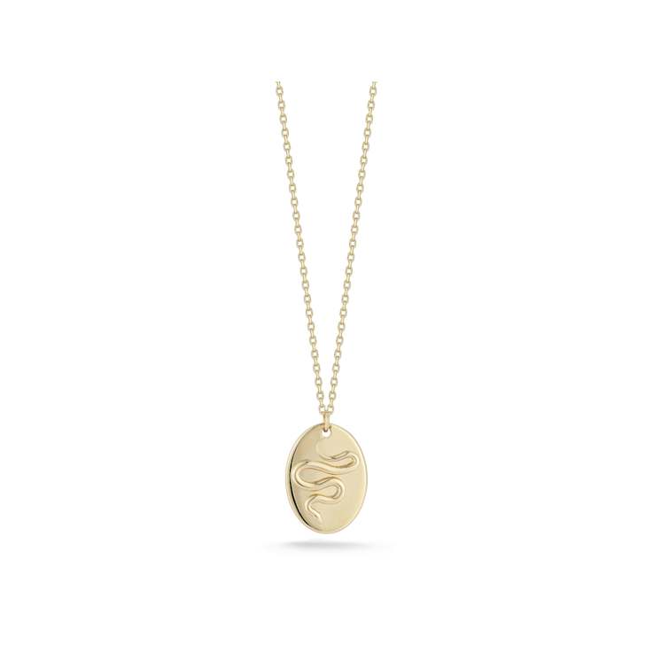 Bellissima Gold 14K Yellow Gold Snake Oval Disc Pendant Necklace