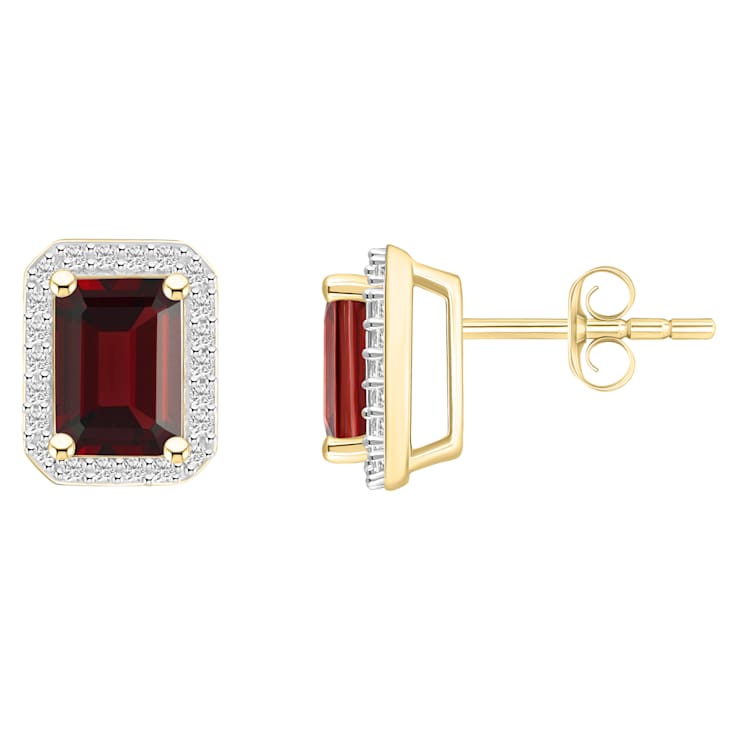 7x5mm Emerald Cut Garnet And Created White Sapphire 10k Yellow Gold Halo
Stud Earrings