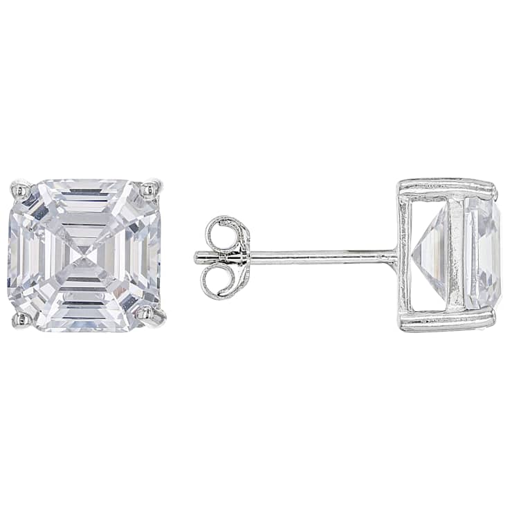 Asscher-Cut CZ Earring Set In Sterling Silver