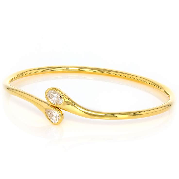 Oval And Pear Moissanite Bypass Cuff Bracelet In 14K Gold Over Sterling Silver