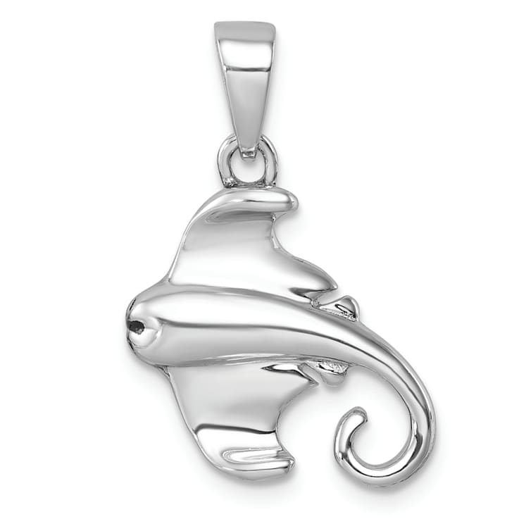Rhodium Over Sterling Silver Polished Cownose Stingray Pendant