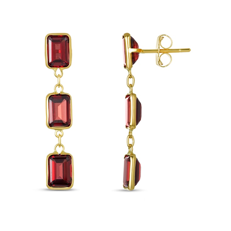 Garnet 7x5mm Rectangular Octagonal 14K Yellow Gold Dangle Earrings