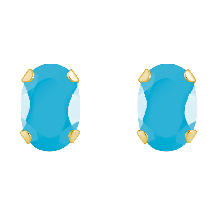 6x4mm Oval Turquoise 10k Yellow Gold Stud Earrings
