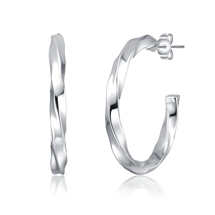 Bright Shine C-Hoop Earrings In White Rhodium Over Brass
