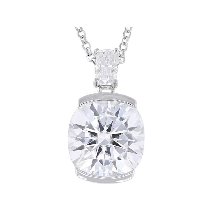 Two-Stone Half Bezel Moissanite Pendant Necklace In Platinum-Enhanced
Sterling Silver
