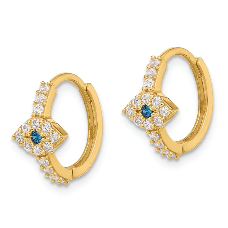 10k Yellow Gold 1/2" Polished Clear and Blue Cubic Zirconia Evil
Eye Hinged Hoop Earrings