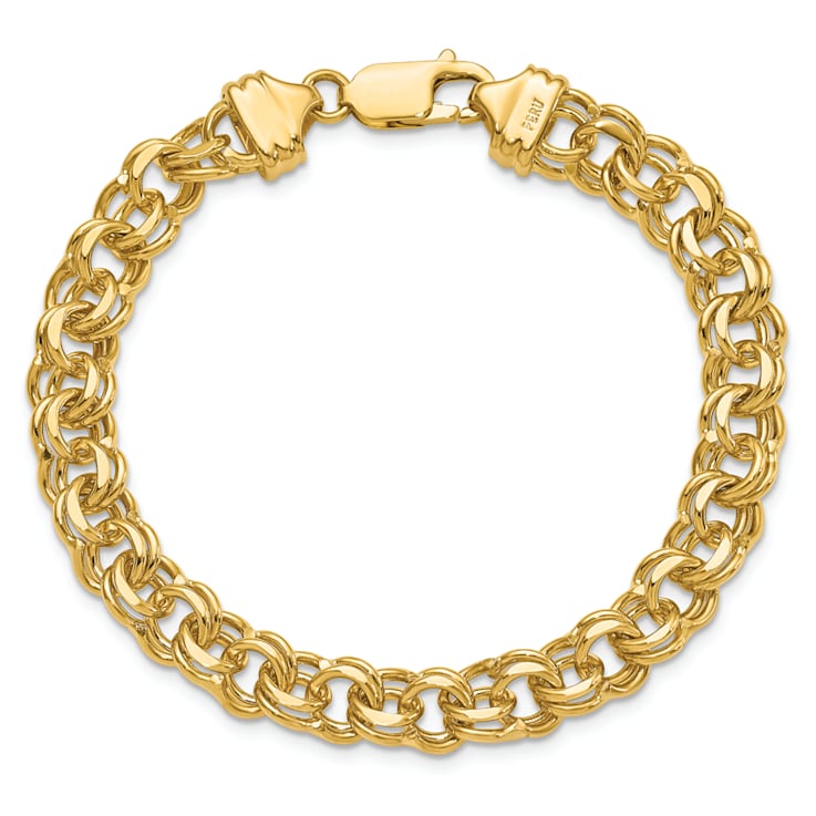 14k Yellow Gold 7.5mm Solid Double Link Charm Bracelet