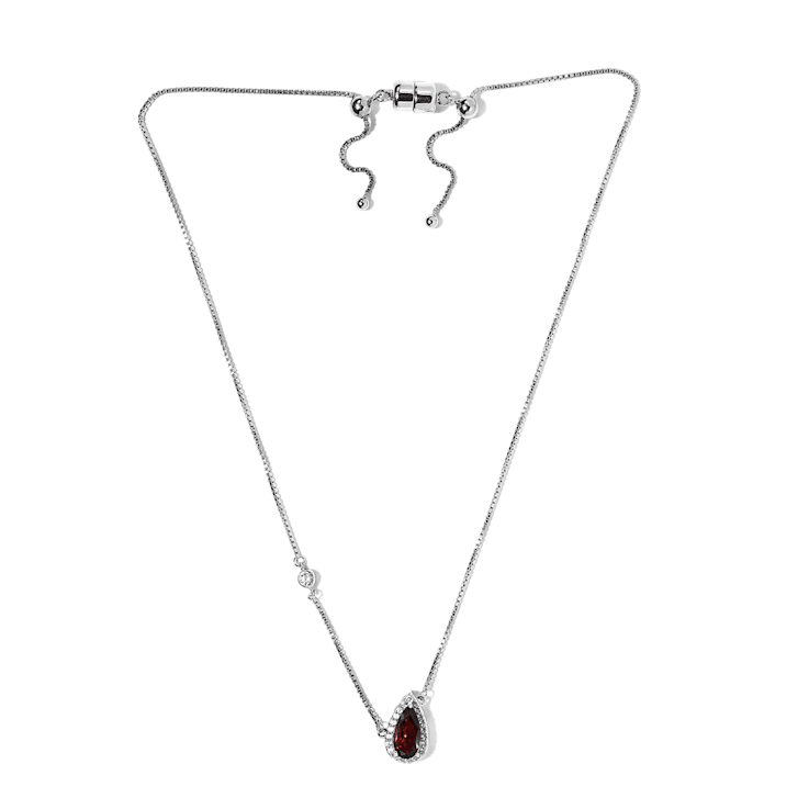 Sterling Silver Pear Shape Garnet and White Zircon Necklace 1.73ctw