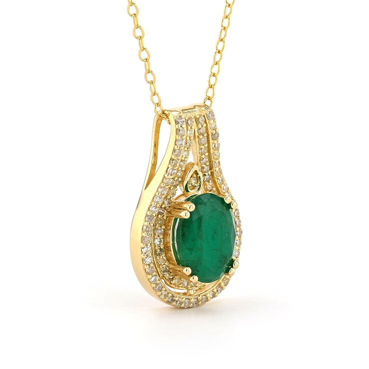 Emerald and Diamond 18K Gold over Sterling Silver Pendant 2.12ctw